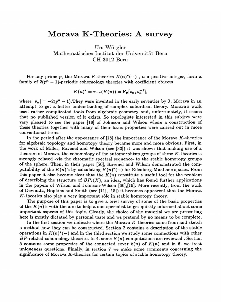 Morava Ktheories A Survey | PDF | Ring (Mathematics) | Group (Mathematics)
