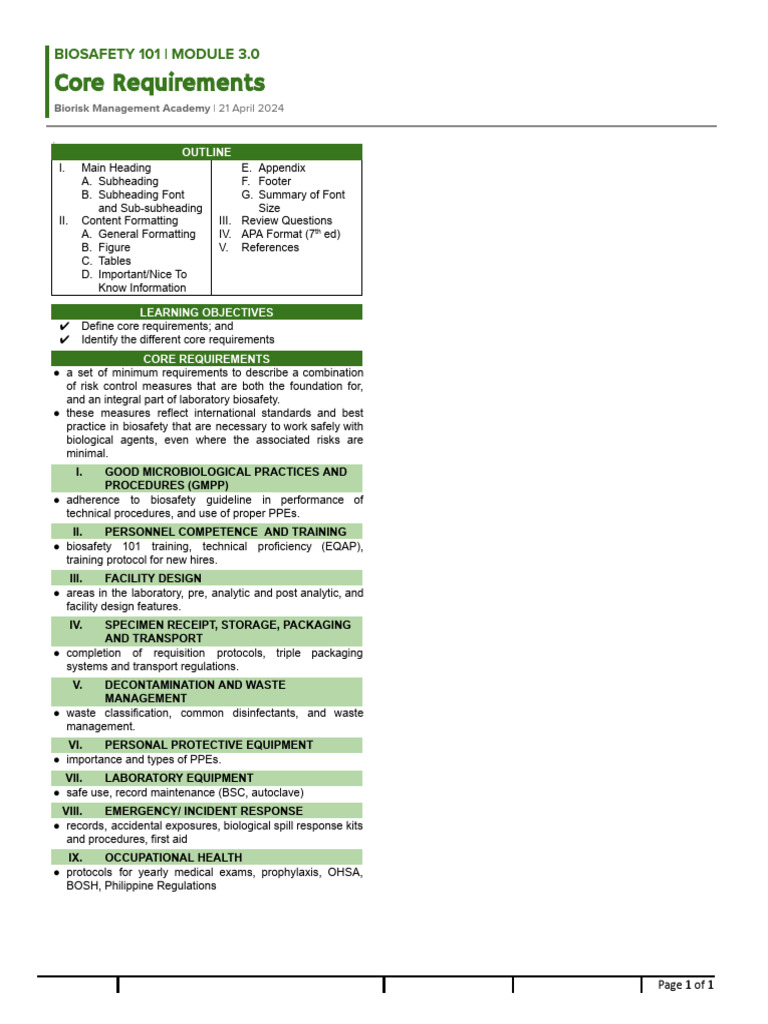 Core Biosafety Requirements Guide | PDF