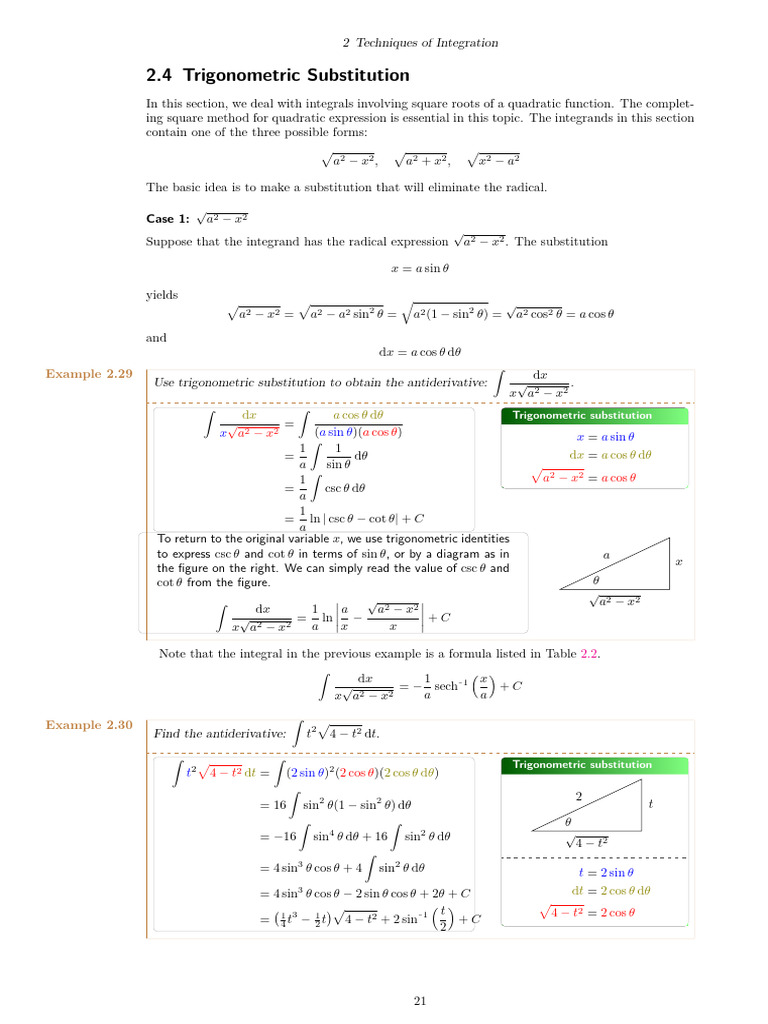 Trigonometric Substitution in Integration | PDF | Integral | Square Root
