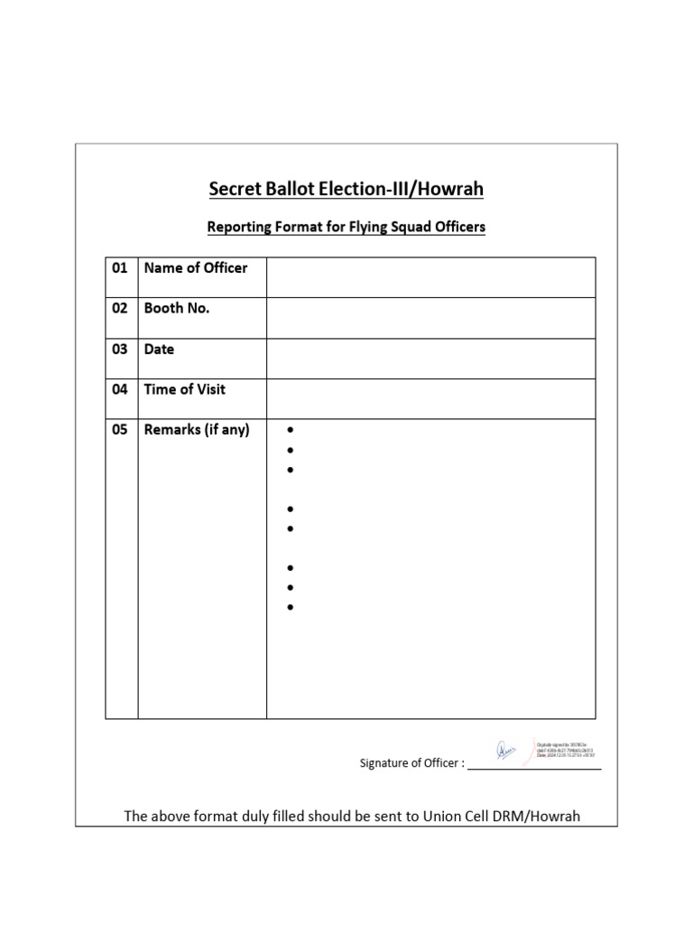 Flying Squad Election Report Format | PDF