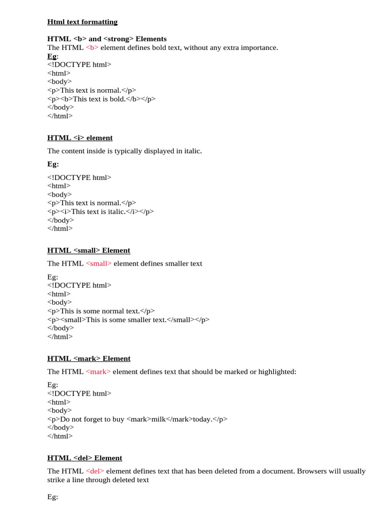 HTML Text Formatting Elements | PDF | Hyperlink | Html Element