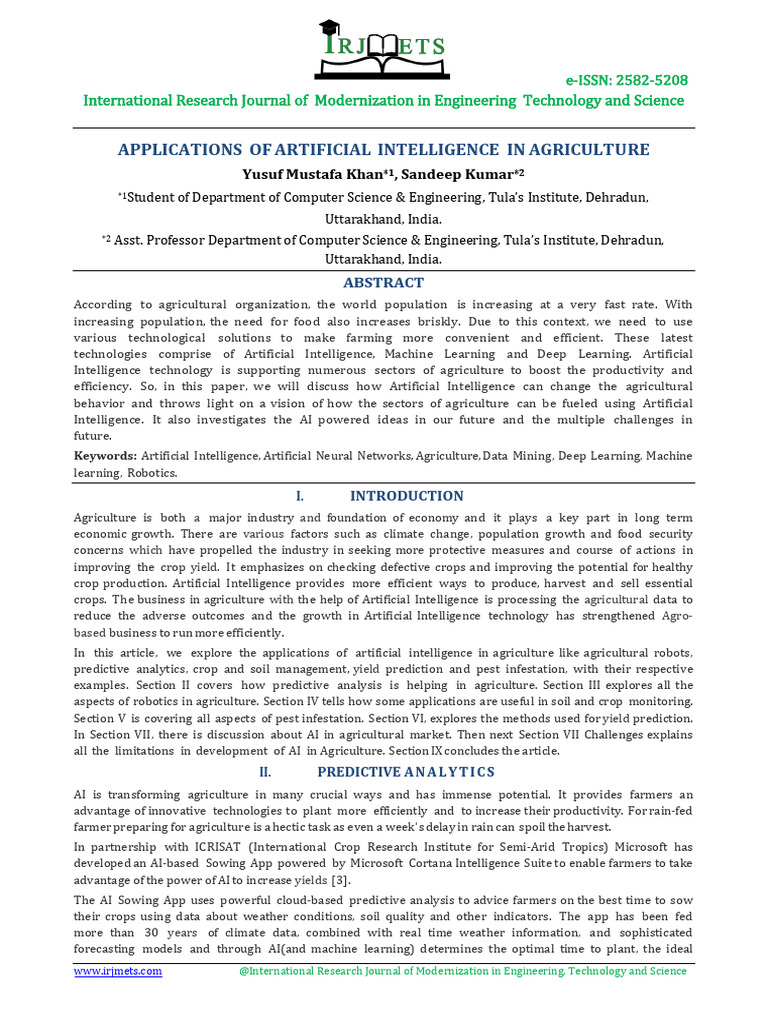 AI Applications in Agriculture Explained | PDF | Support Vector Machine ...