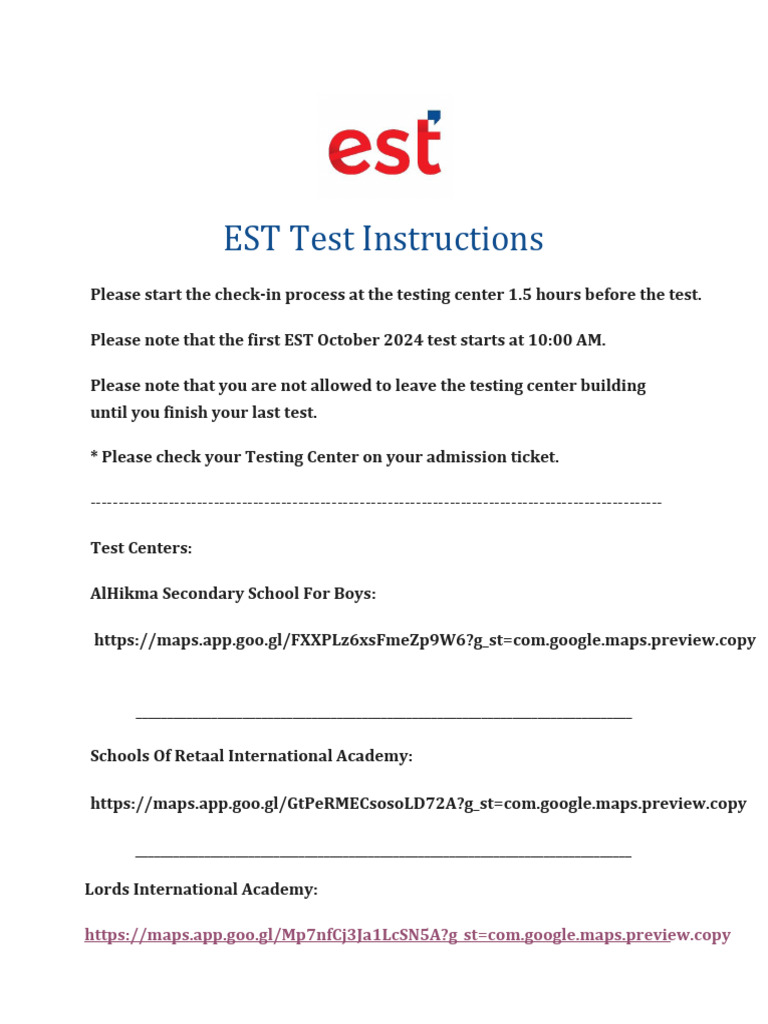 EST Test Day Instructions and Rules | PDF | Calculator | Laptop