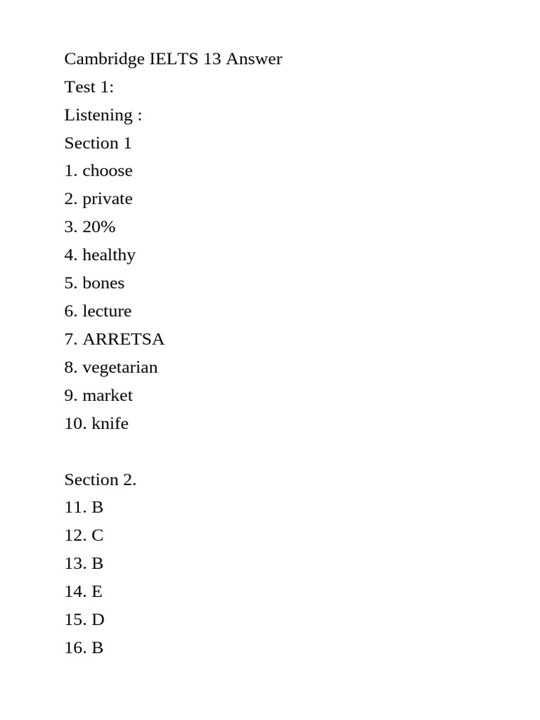 Cambridge Ielts 13 Listening Answers Pdf