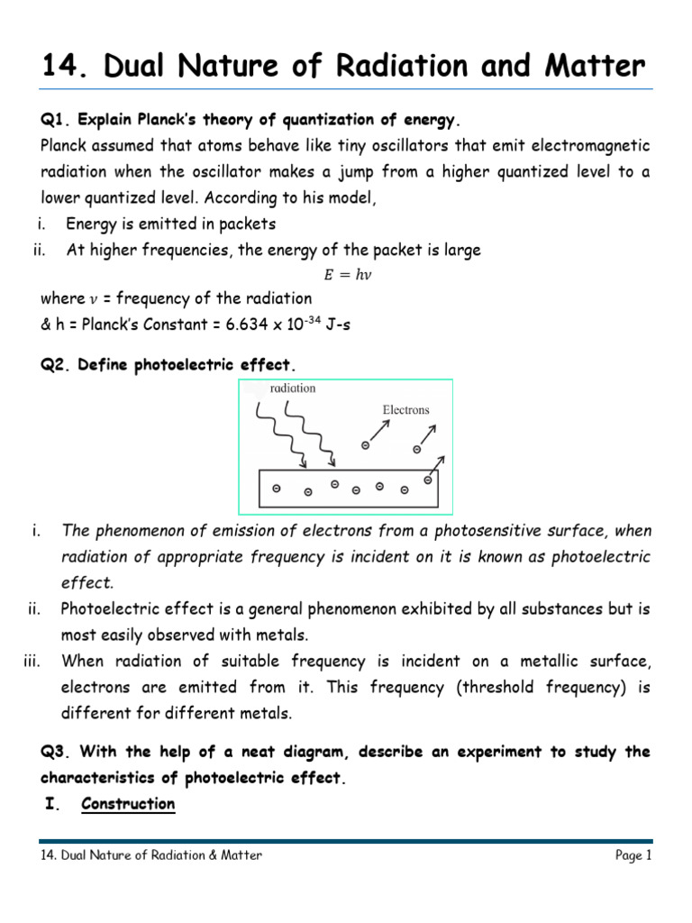 Dual Nature of Radiation and Matter | PDF | Photoelectric Effect ...
