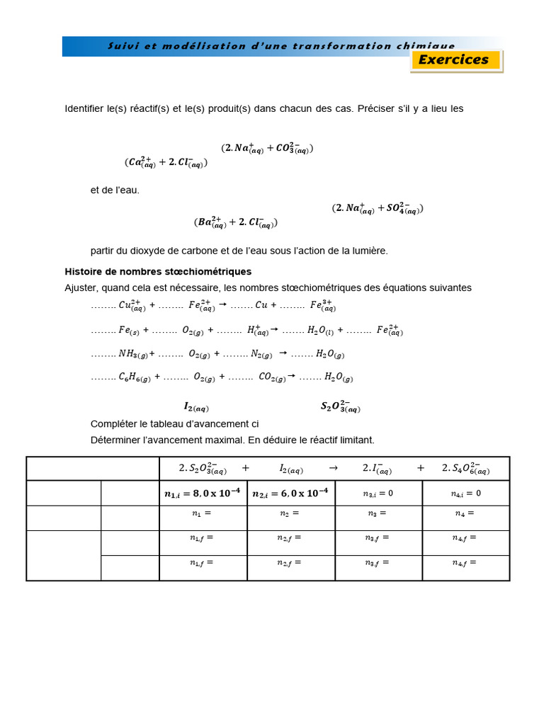 Réactions chimiques et stœchiométrie | PDF | Stœchiométrie | Carbonate