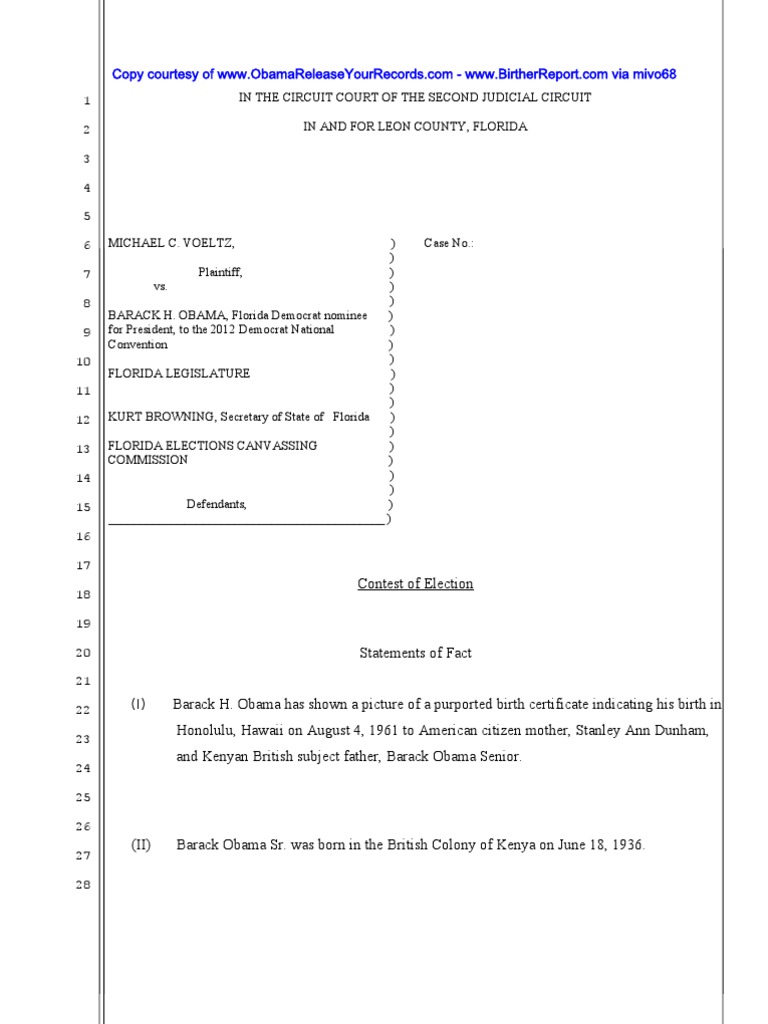 Florida Ballot Challenge Voeltz Contest of Election Pleading