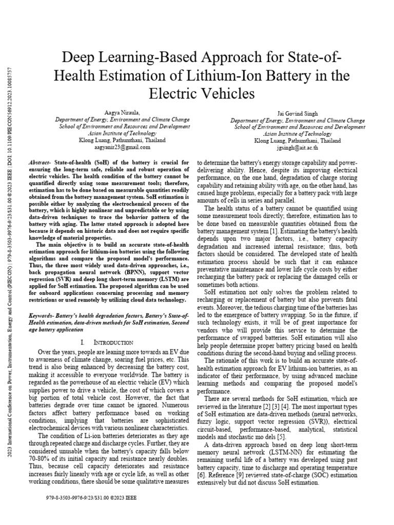 niraula-piecon-2023 | PDF | Artificial Neural Network | Lithium Ion Battery