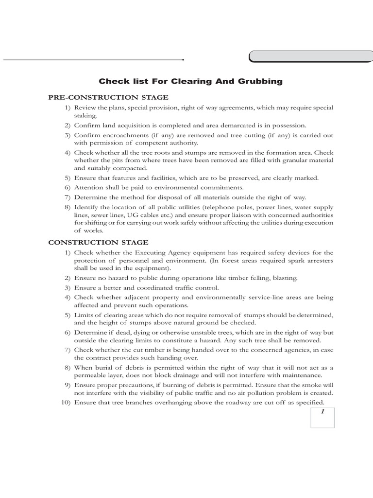 R&B Pre-Construction Checklist Guide | PDF | Asphalt | Road Surface