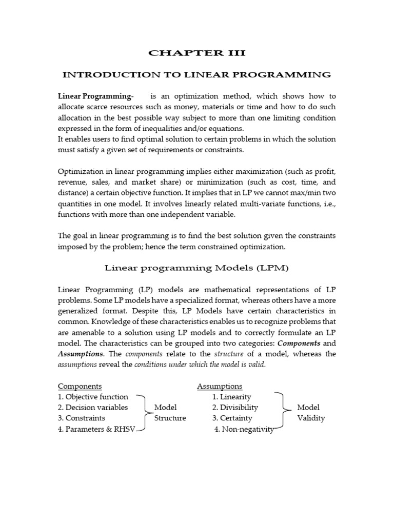 CHAPTER III Introduction To Linear Programming | PDF | Mathematical ...