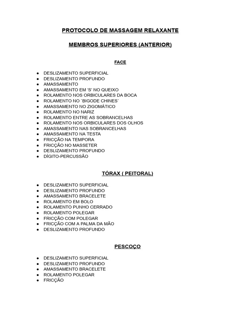 Protocolo de Massagem Relaxante (1) - 1 | PDF | Anatomia | Sistema ...