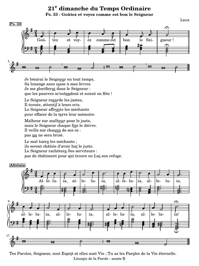 21e Dimanche du Temps Ordinaire : Psaume 33 | PDF | Liturgie et culte ...