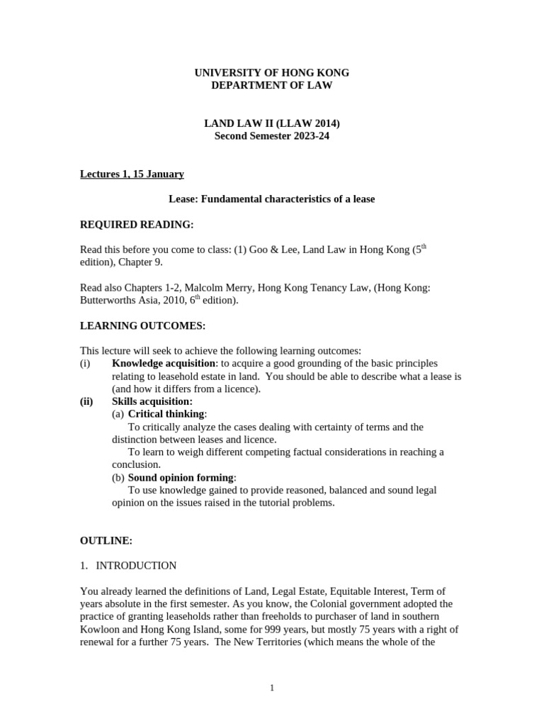 Hong Kong Land Law: Lease Fundamentals | PDF | Leasehold Estate | Lease