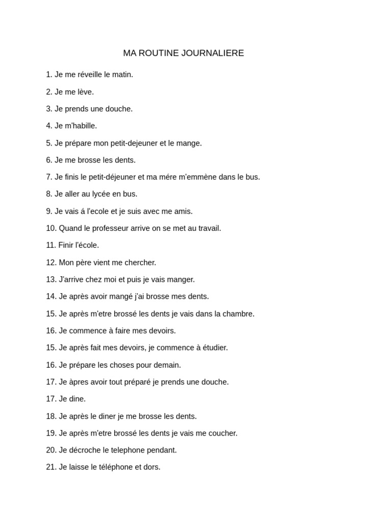 Ma Routine Quotidienne Détaillée | PDF