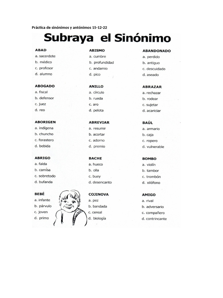 Práctica de sinónimos y antónimos 15-12-22 | PDF