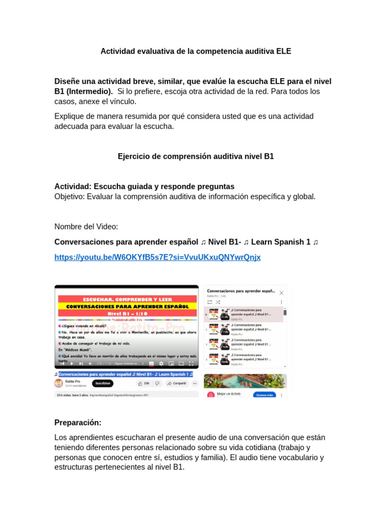 Actividad Evaluativa de La Competencia Auditiva ELE | PDF