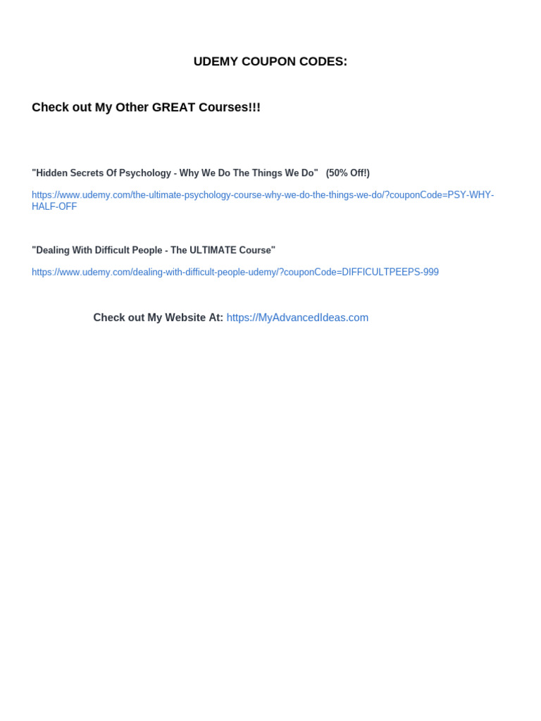 Udemy+Coupon+Codes+ +Advanced+Ideas | PDF