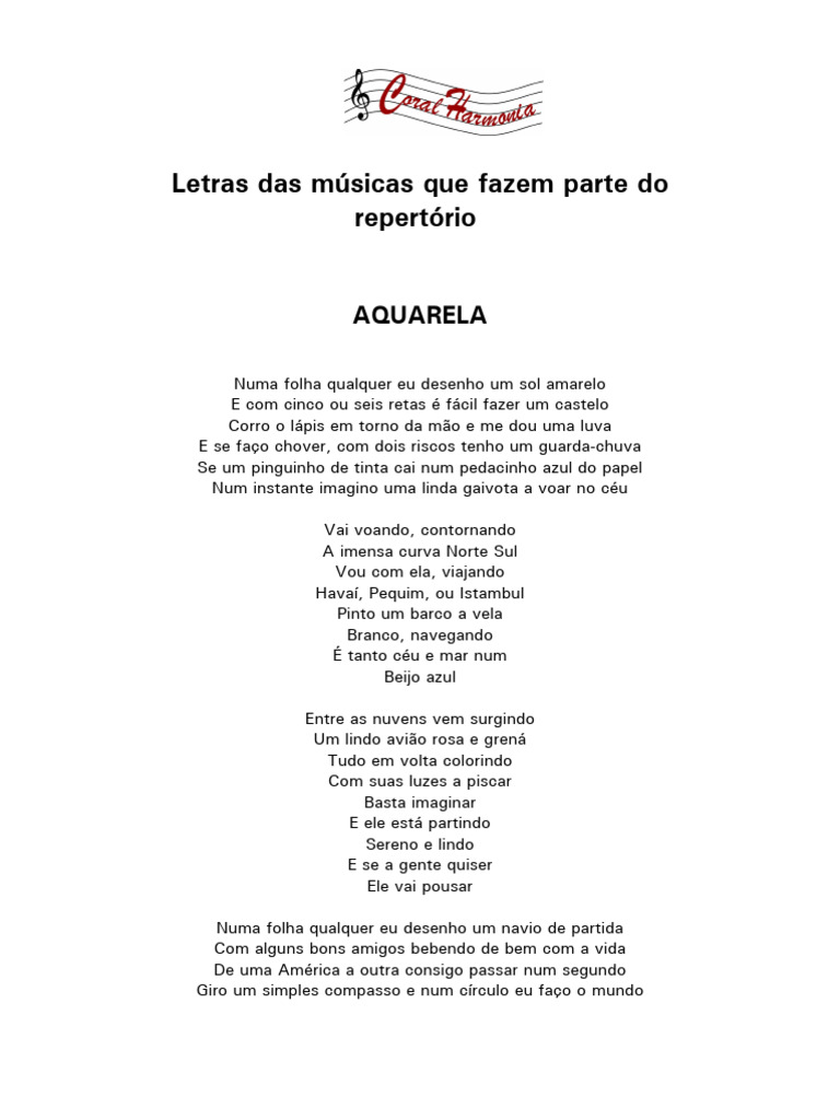 Letra da Música Aquarela para Imprimir | PDF
