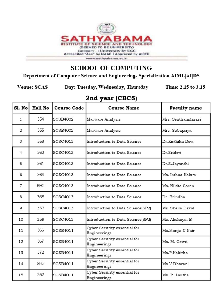 Course Schedule for Computer Science | PDF