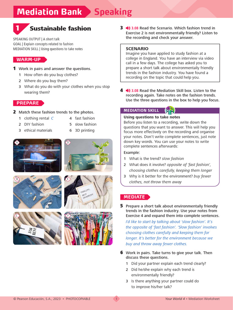 Sustainable Fashion Mediation Worksheet | PDF | Fashion | Clothing