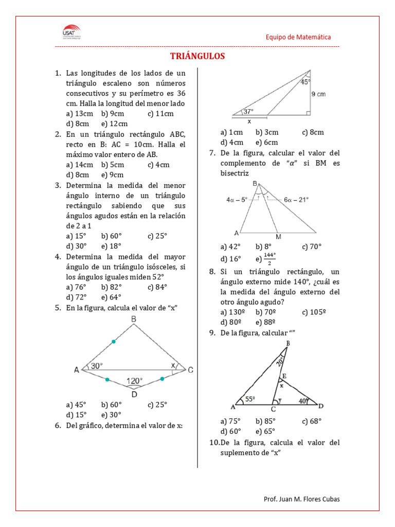 Ejercicios de Triángulos y Teoremas Matemáticos | PDF | Triángulo ...
