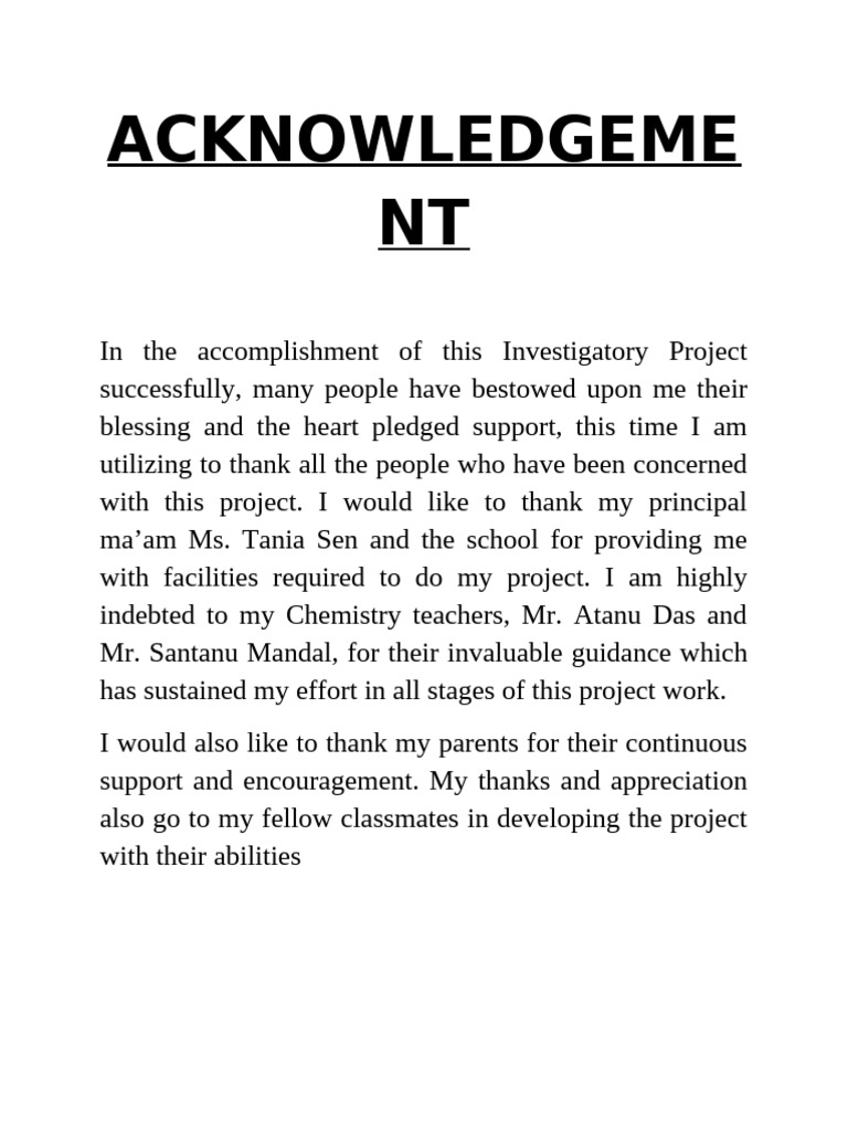 Acknowledgments for Investigatory Project | PDF