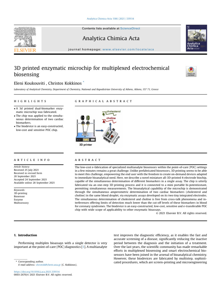 3D Printed Microchip for Cardiac Biomarkers | PDF | Biosensor | Ph