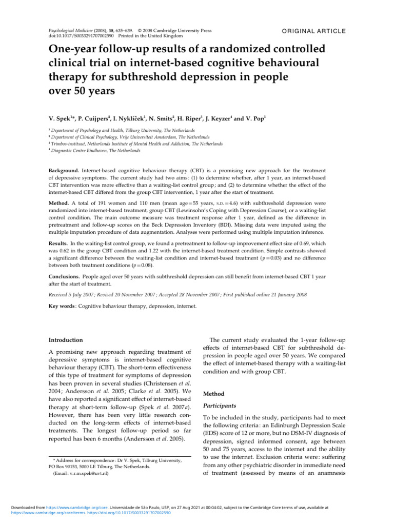 One Year Follow Up Results of A Randomized Controlled Clinical Trial On ...