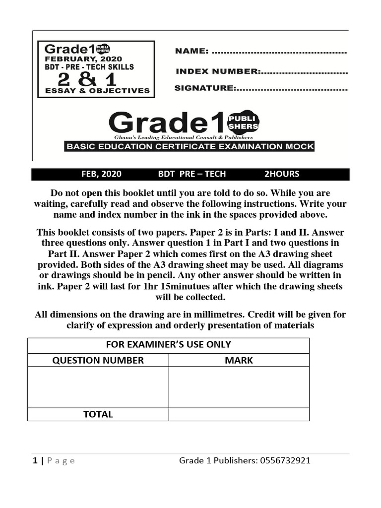 Grade 1 Pre-Tech Exam Instructions | PDF | Materials