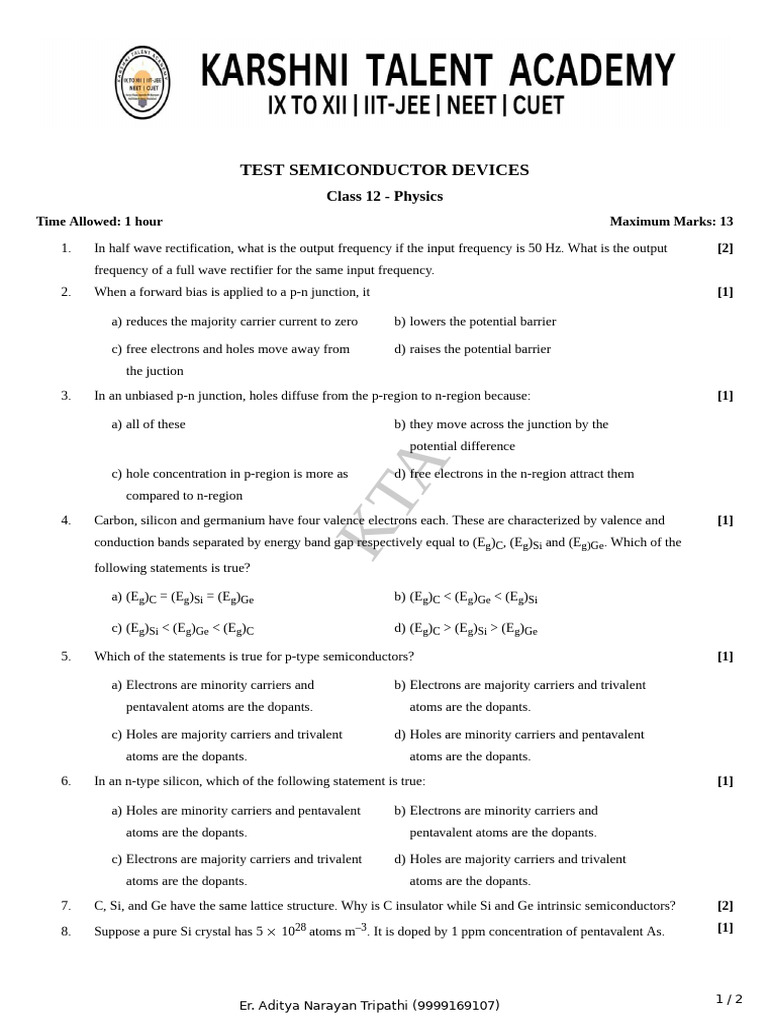 Semiconductor Testing for Class 12 Physics | PDF | Doping ...