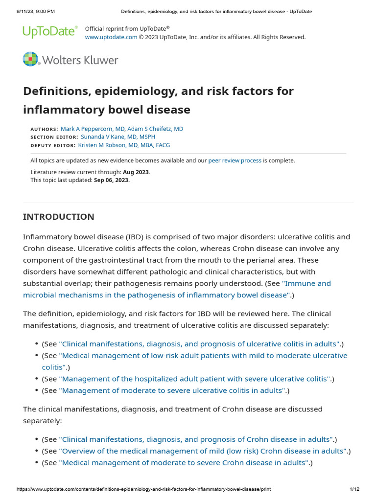 Definitions, Epidemiology, and Risk Factors For Inflammatory Bowel ...
