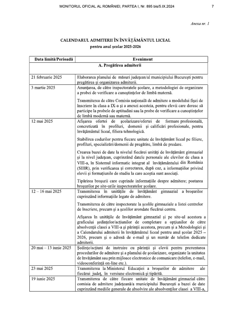Calendar Admitere Liceu Stat 20252026 (2) PDF