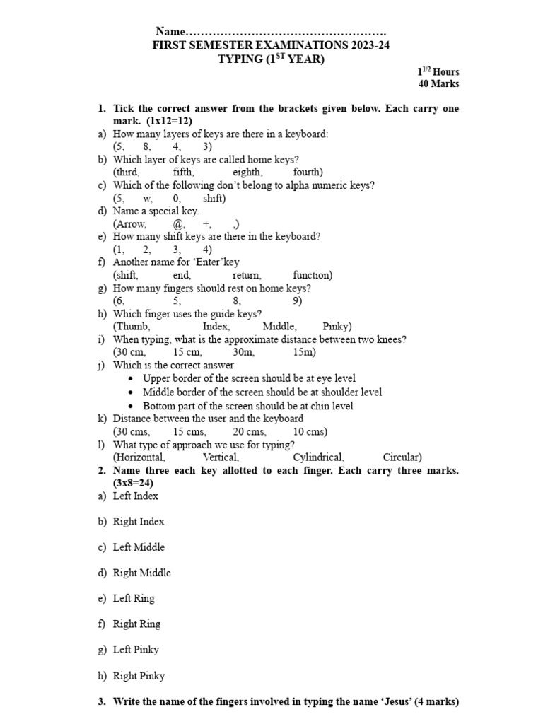 2023-24 Typing Exam Questions | PDF
