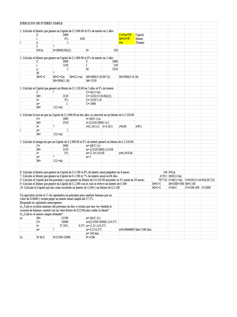 Ejercicios de Interés Simple y Descuento | PDF | Servicios financieros ...