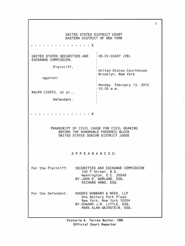 SEC Hearing Transcript: Cioffi Case | PDF