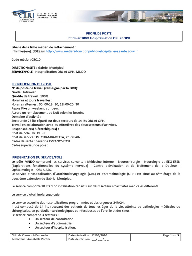 Profil de Poste IDE ORL OPH 100% Jour | PDF | Allaitement | Médecine ...