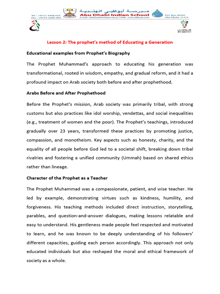 Lesson 2 Lesson Notes | PDF | Muhammad | Prophets And Messengers In Islam