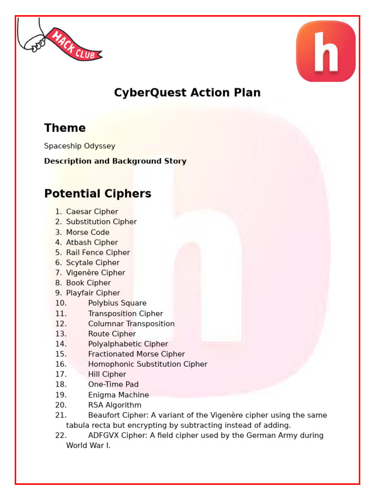 CyberQuest Action Plan | PDF | Cryptography | Cipher