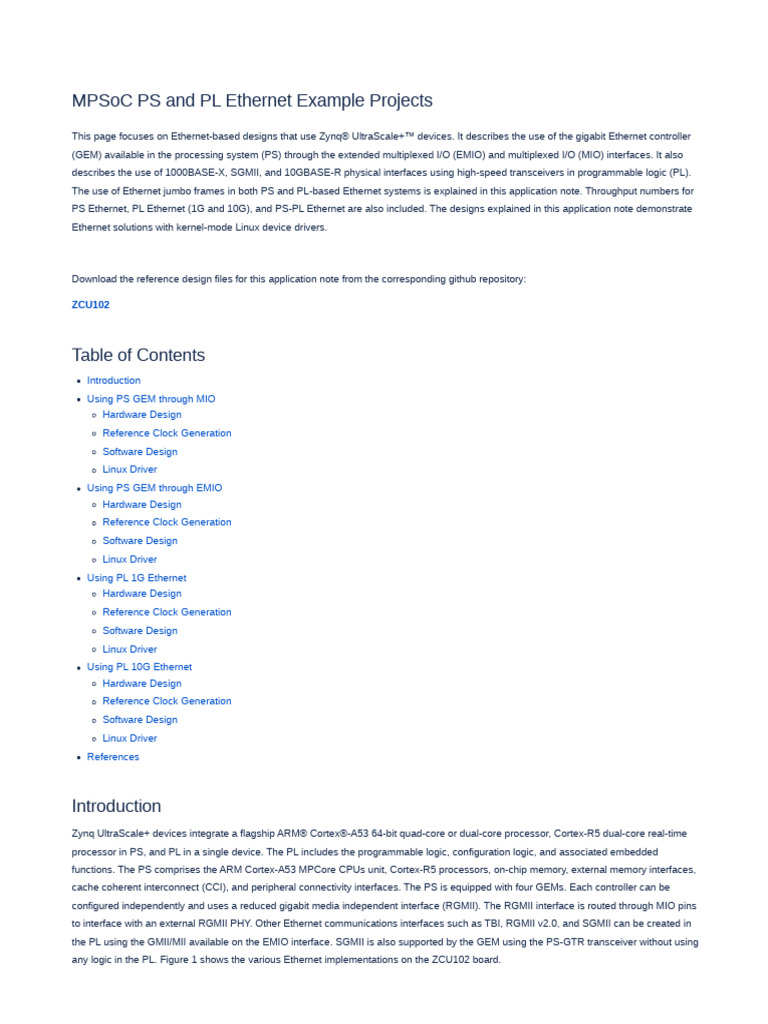 A-MPSoC PS and PL Ethernet Example Projects-110724-034447 | PDF ...