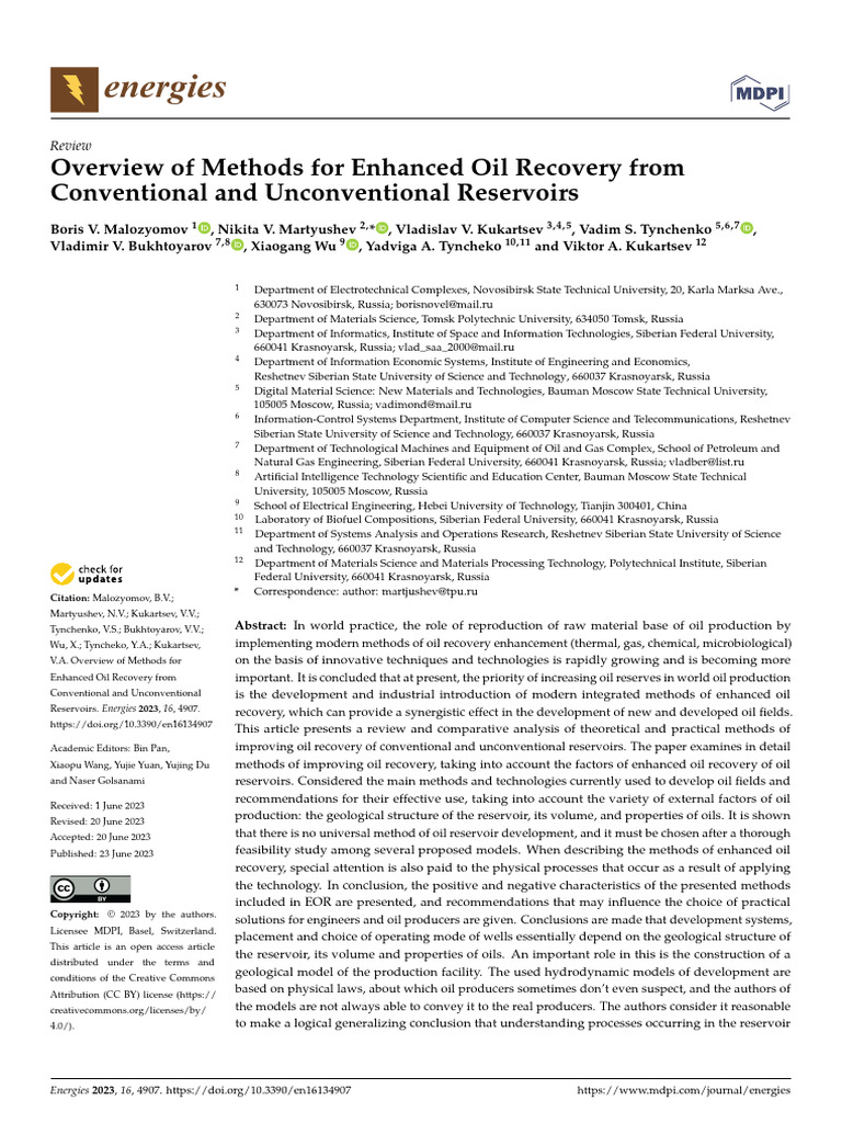 Energies 16 04907 | PDF | Enhanced Oil Recovery | Petroleum Reservoir