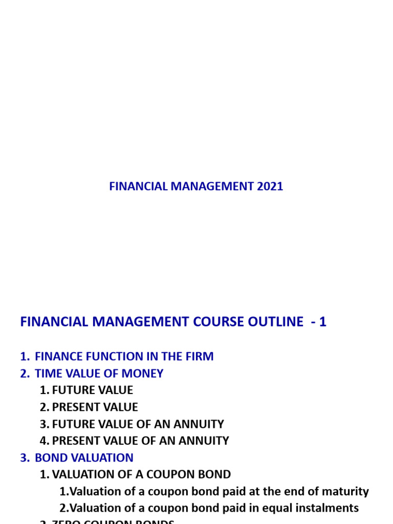 Financial Management Course Outline | PDF | Valuation (Finance) | Cost ...