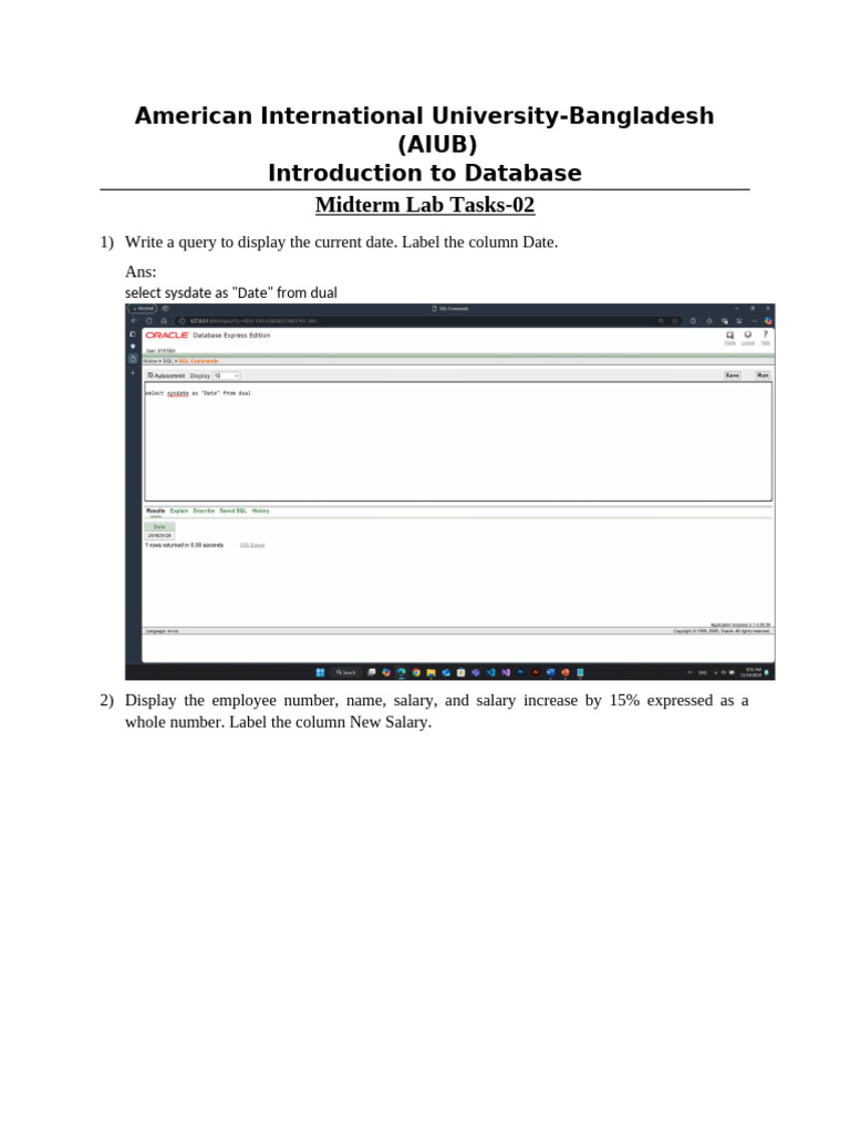 AIUB Database Midterm Lab Tasks | PDF | Computer Data | Data