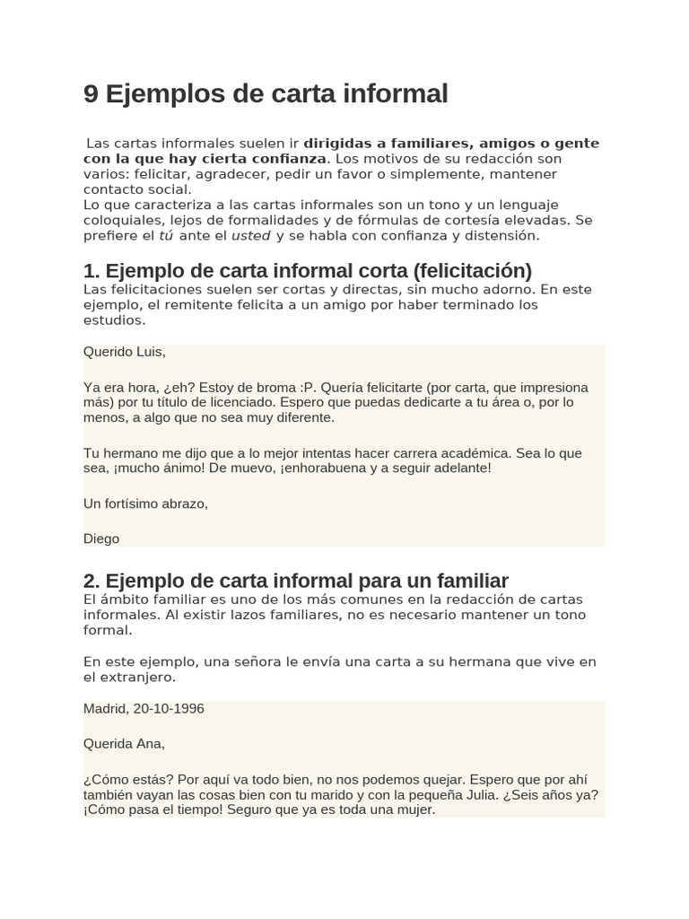 Ejemplos de cartas informales | PDF