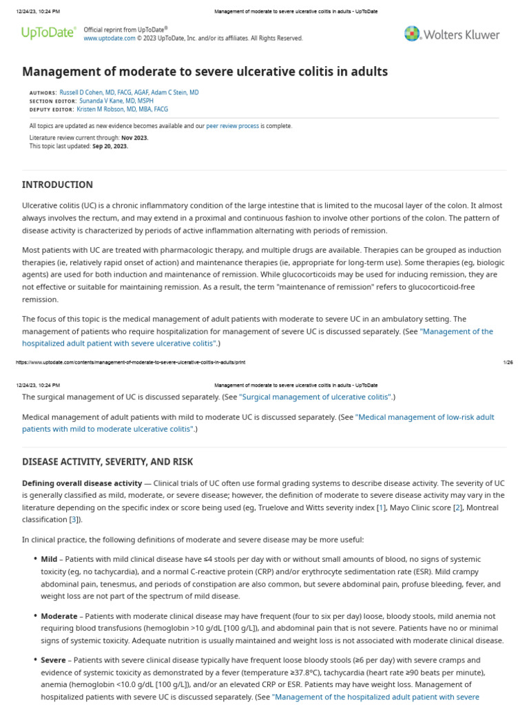Management of Moderate To Severe Ulcerative Colitis in Adults ...