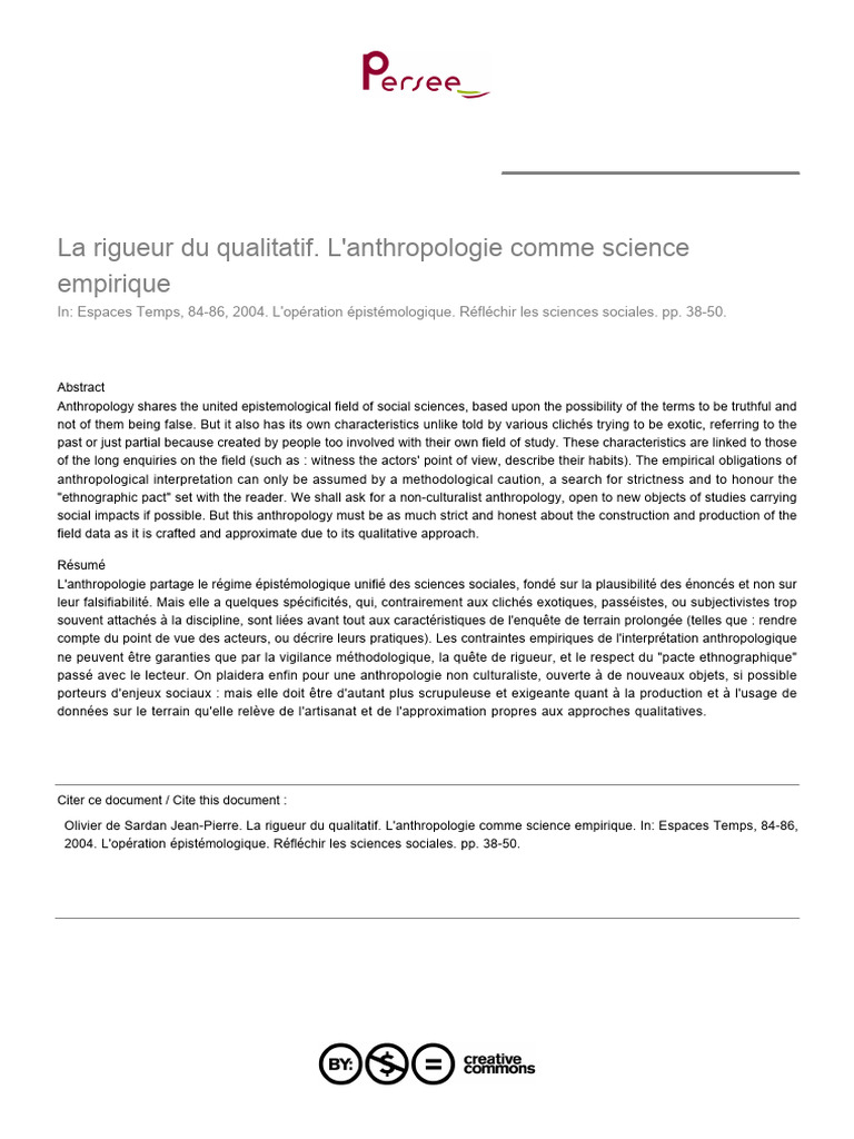 Rigueur et empirisme en anthropologie | PDF | Science | Anthropologie