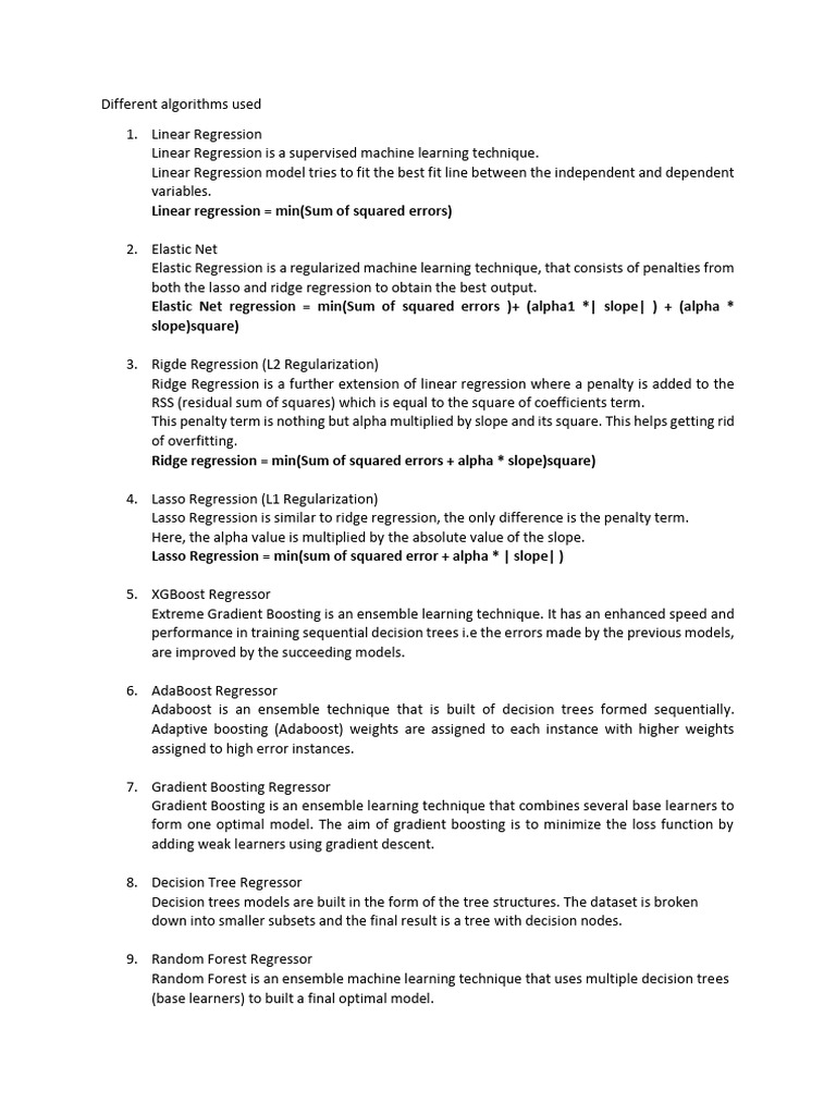 Overview of Machine Learning Regression Algorithms | PDF