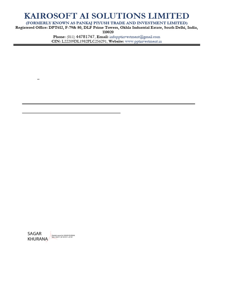 Kairosoft Ai Solutions Limited: (011), L22209DL1982PLC256291 | PDF ...