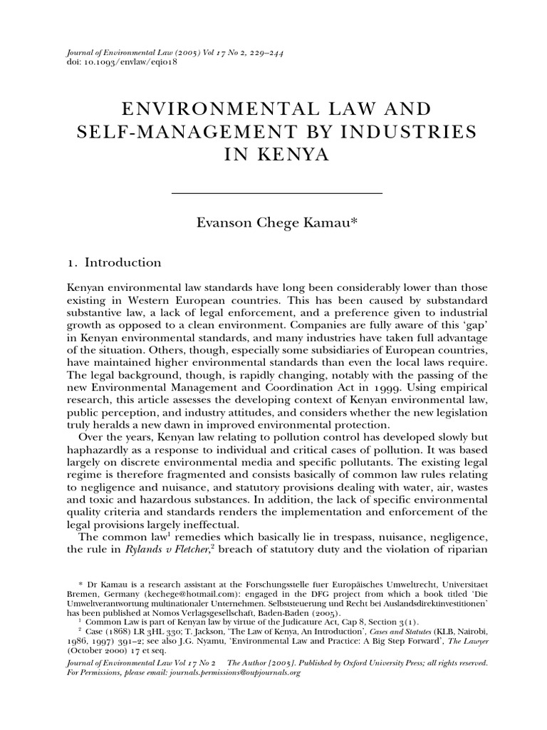 Kamau - J - Environmental - Law 2005 Kamau 229 44 | PDF | Tort | Damages