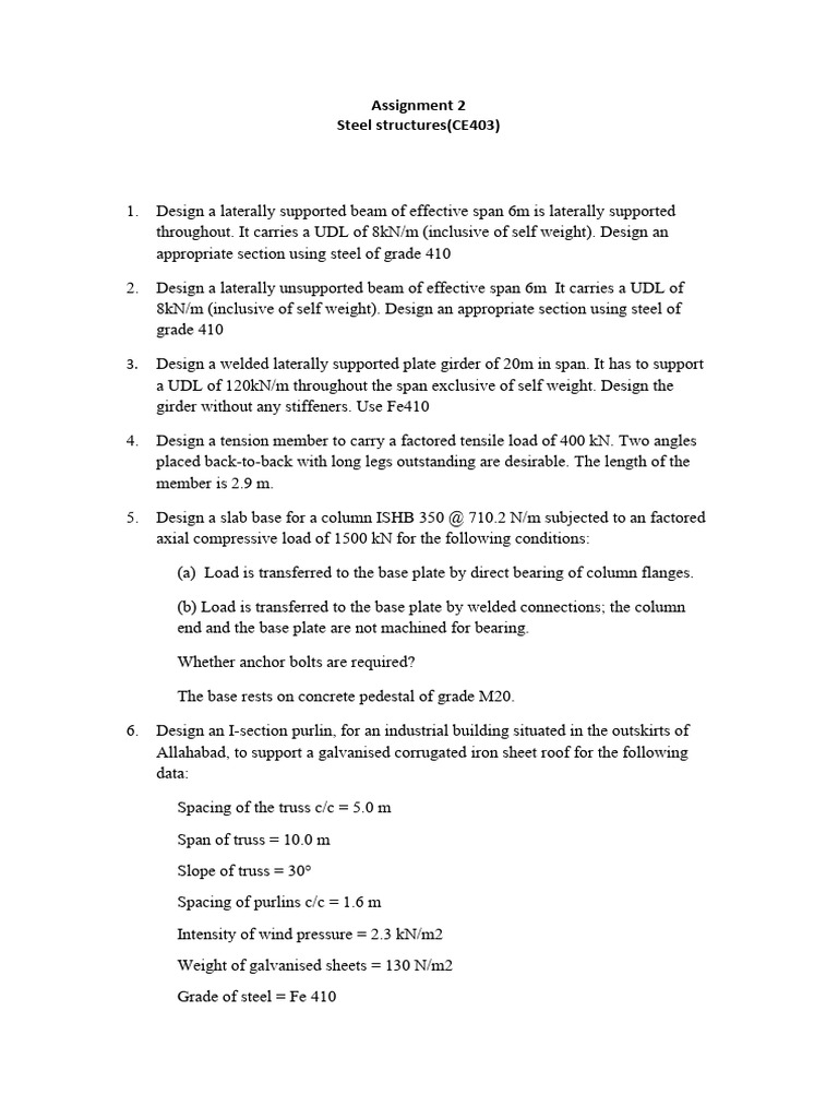 Steel Structure Design Assignments CE403 | PDF