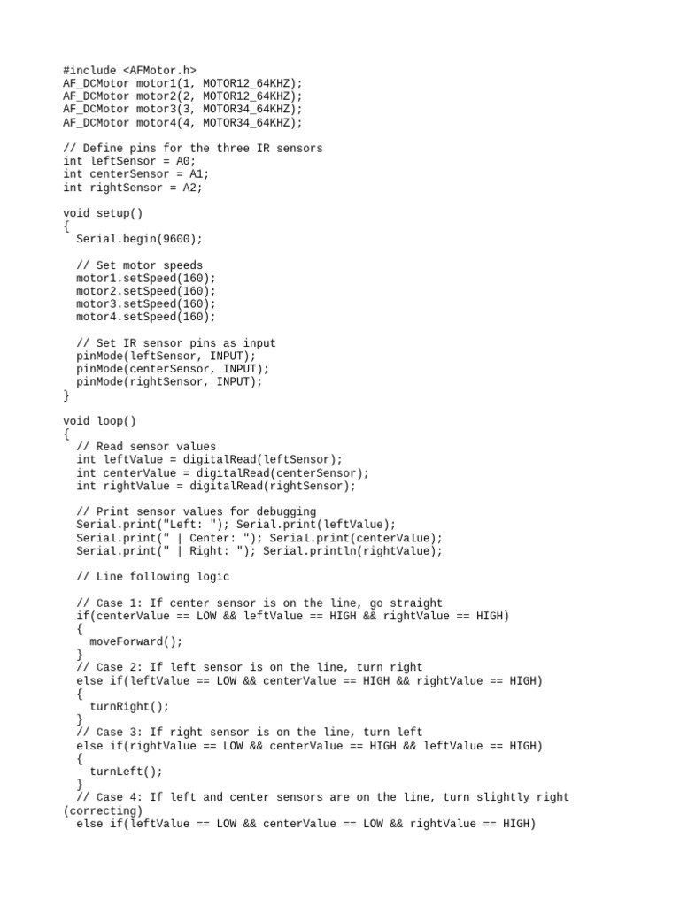 Arduino Line Following Robot Code | PDF | Computer Engineering ...